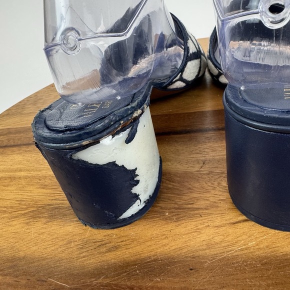 Womens Valentino Garavani Vlogo 50 Toile Navy Blue Heeled Slides Sandals Size 37 - Picture 9 of 10